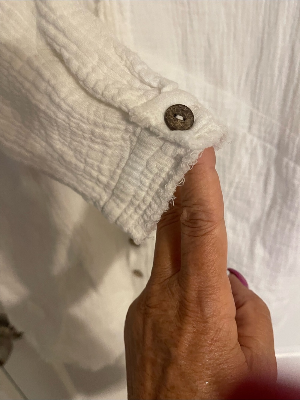 Lightweight White Button-Up Gauze Cover up Shirt - Picture 4 of 6